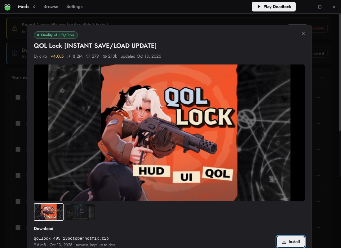 A mod's details: pictures, downloads, likes and the file that gets installed.