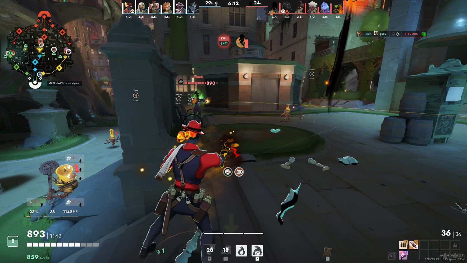 Arena: the dot crosshair, with power-ups underneath.